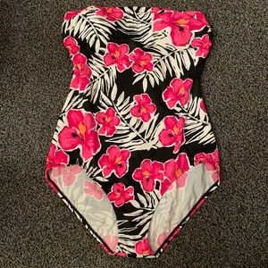 Pink Floral Strapless Bathing Suit